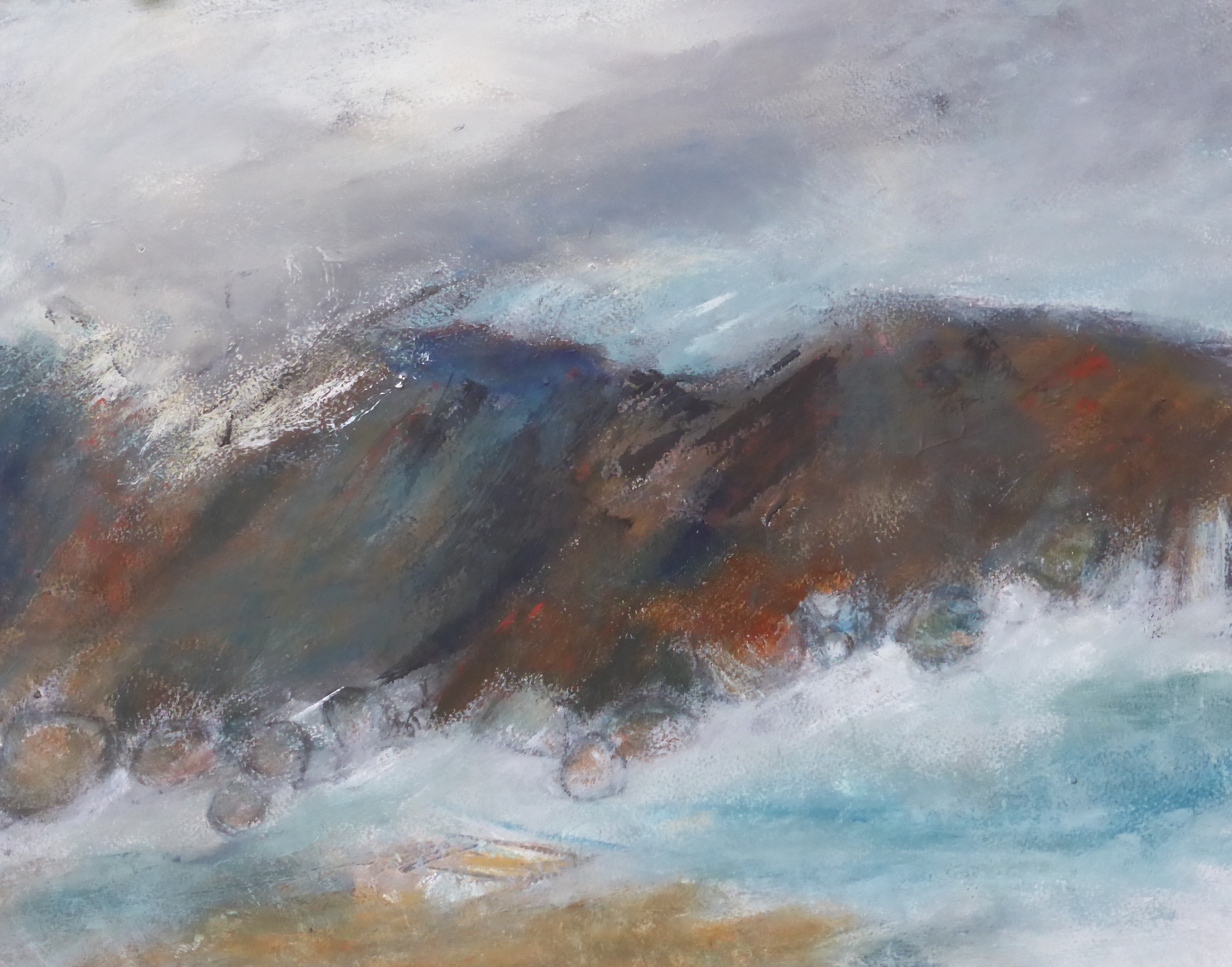 Porthcurno - Rushing Tide, Mixed Media on Paper, 61 x 69cm