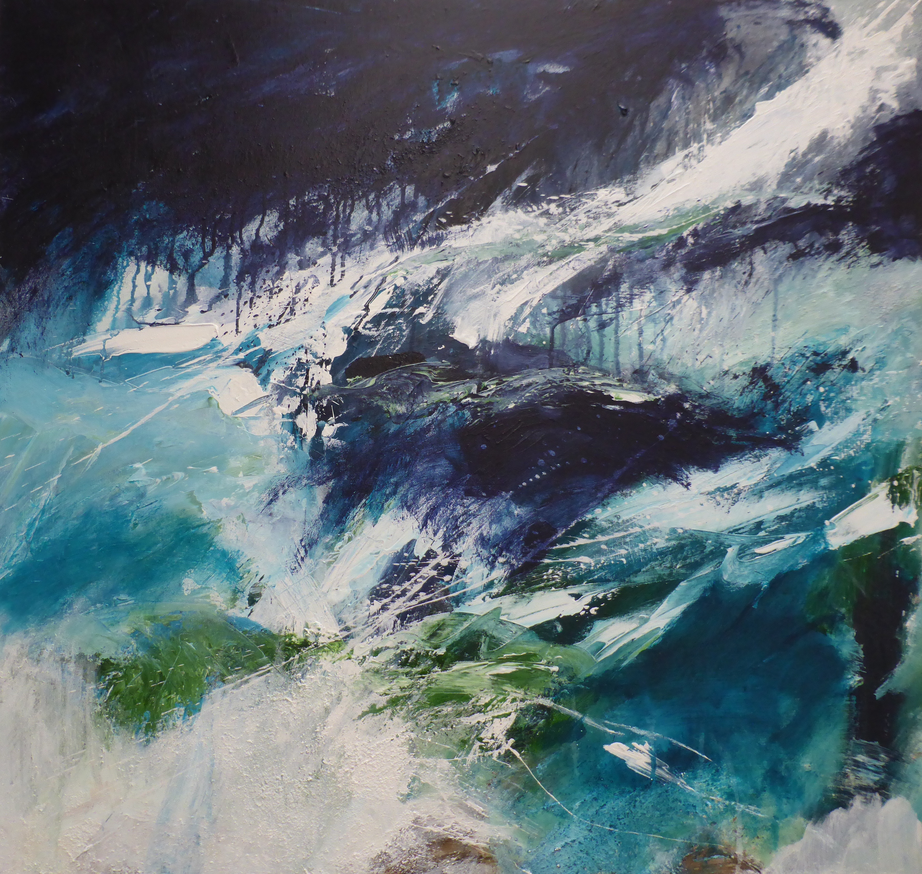 Wild Sea at Godrevey, Mixed Media on Canvas, 90 x 90cm