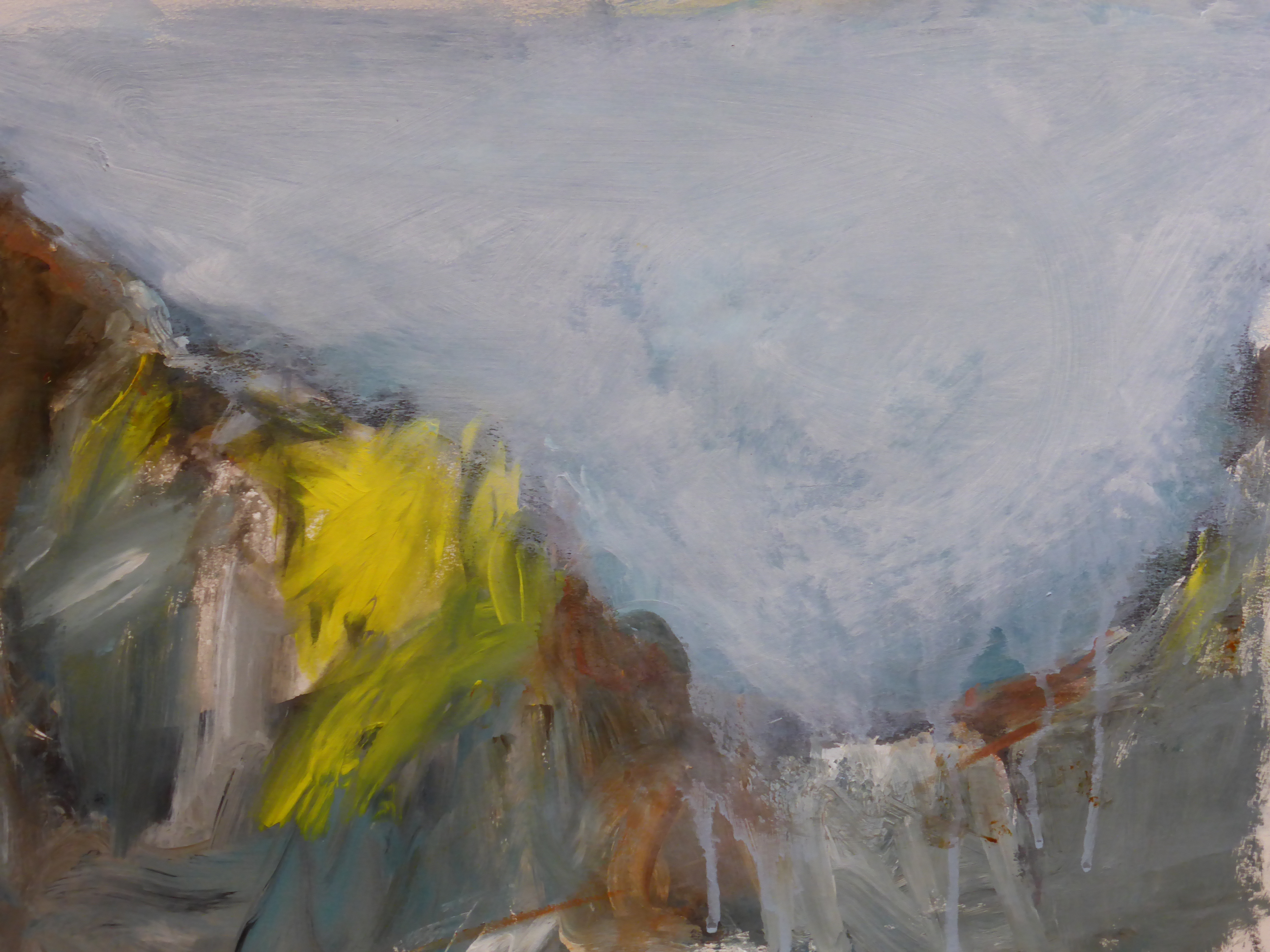 Overlooking Porthcurno with Gorse ii, Mixed Media on Paper, 37 x 50cm