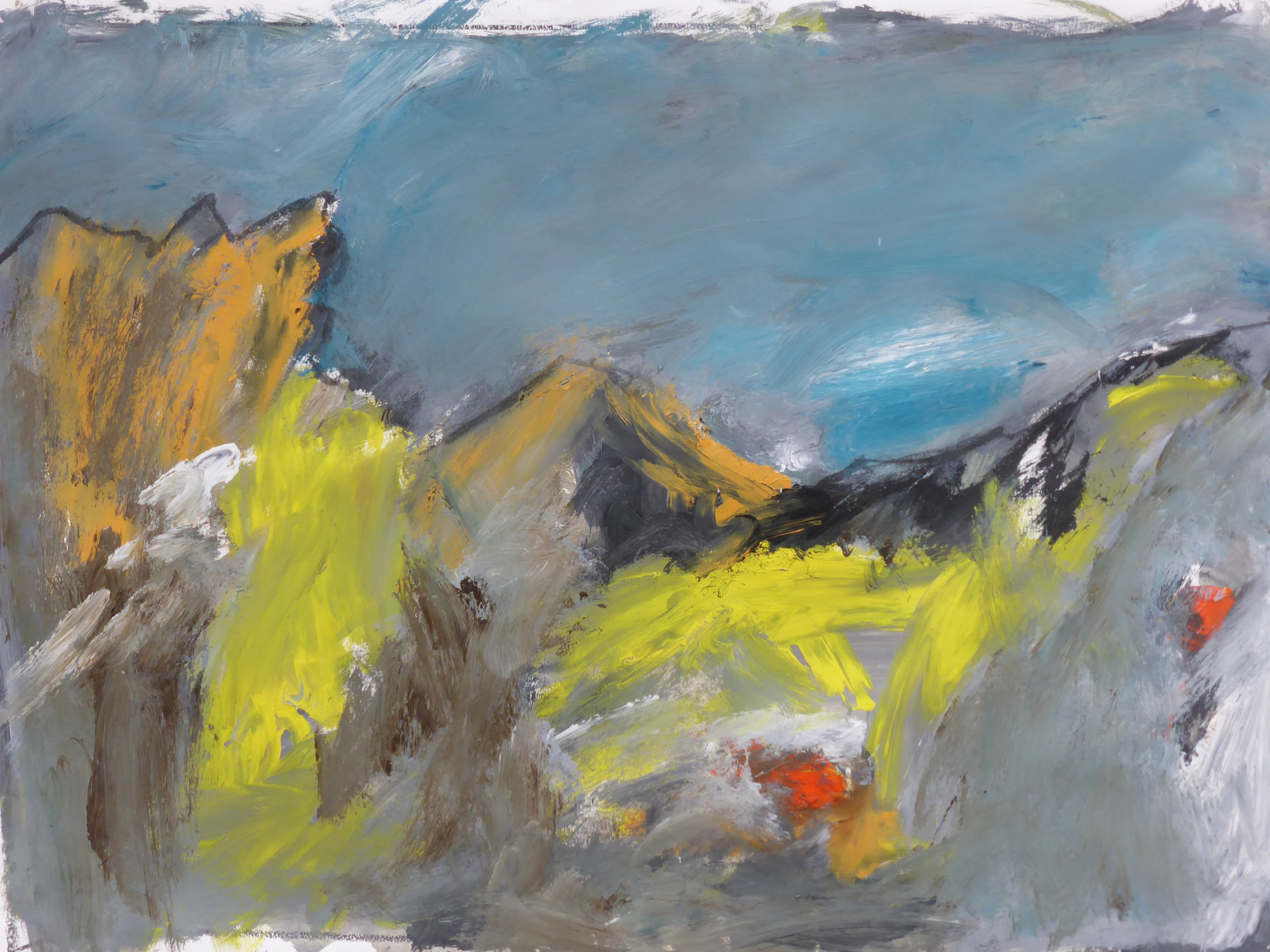 Overlooking Porthcurno with Gorse, Mixed Media on Paper, 43 x 63cm