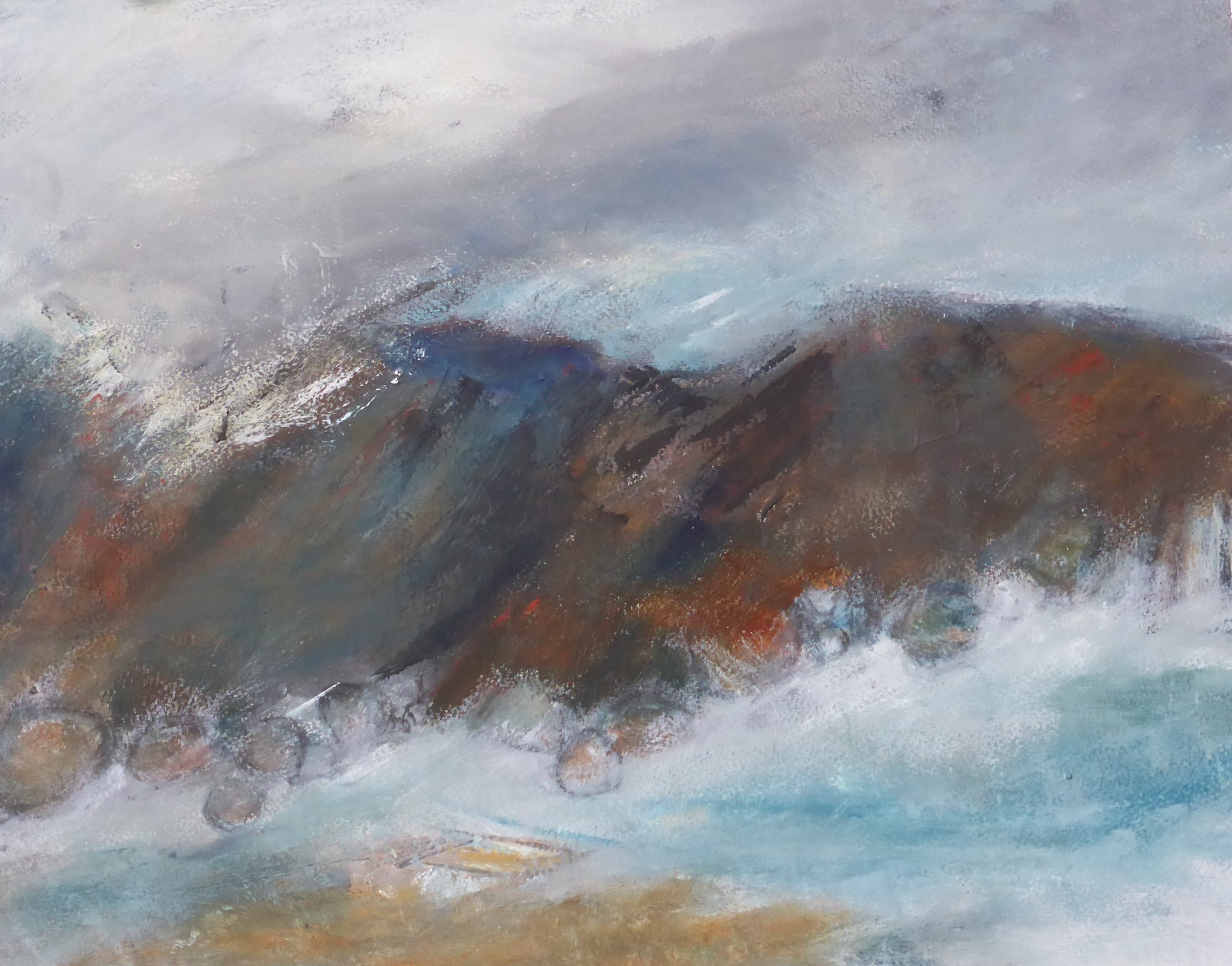 Porthcurno - Rushing Tide, Mixed Media on Paper, 61 x 69cm