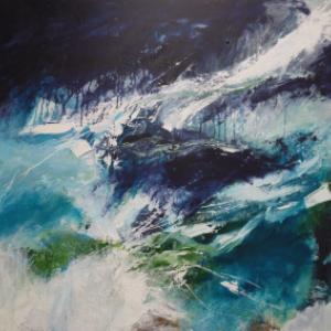 Wild Sea at Godrevey, Mixed Media on Canvas, 90 x 90cm